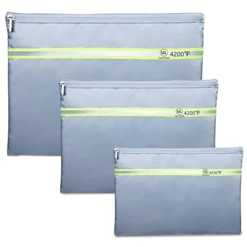 Fireproof Document Bag – 3 Pack (15" x 11", 13" x 9.7", 10.5" x 8") Fireproof...