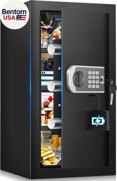 Large Safe Box, 𝟒.𝟑 𝐂𝐮𝐟𝐭 Home Safes with Fireproof Waterproof Bag Security