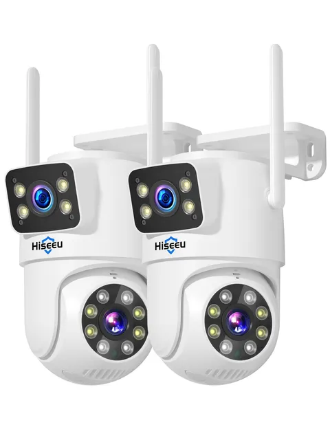 Hiseeu 2Pack Wireless Security Camera Dual Lens WiFi PTZ Camera Outdoor 5G/2.4G