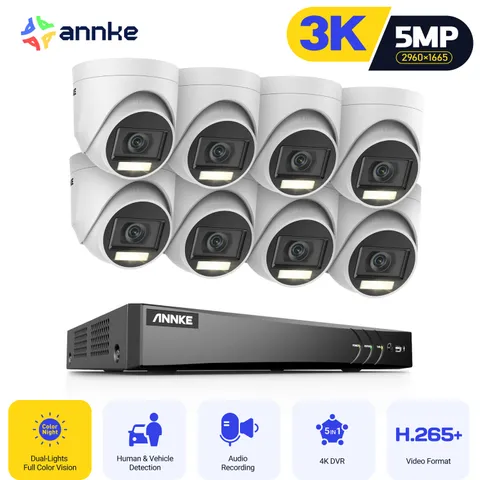 ANNKE 8CH H.265+ 4K DVR 5MP Color Night Security Camera System Audio Recording