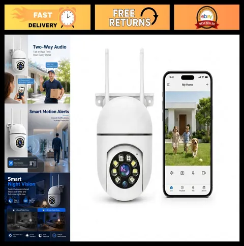 Indoor 1080P HD WiFi Security Camera, 360° Pan Tilt, Color Night Vision, AI Dete