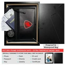 Hidden Compartment Picture Frame Safe + Fireproof Bag