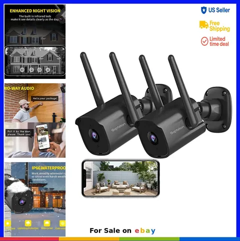 Outdoor Security Camera 2 Pack 2K WiFi 2.4G Wired Motion Detection Siren Two