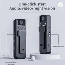1080P Mini Clip-On Body Camera Night Vision USB TF Card Slot Black
