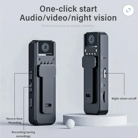 1080P Mini Clip-On Body Camera Night Vision USB TF Card Slot Black