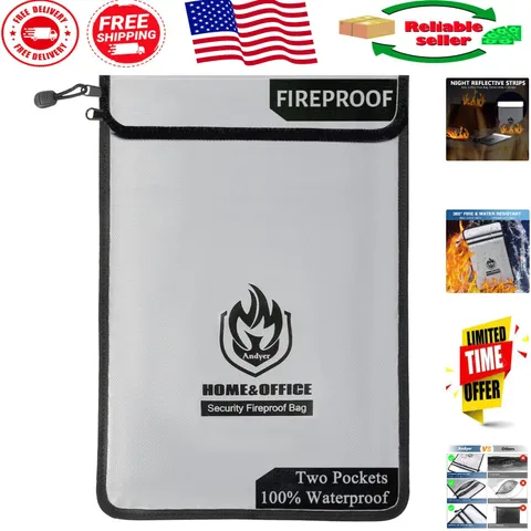 15x11” Fireproof Money Bag with 2 Pockets -  Protection for Documents