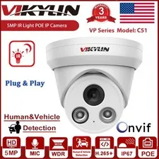 Vikylin Audio 5MP IP Camera IR Night Vision POE Outdoor Metal H265+ ONVIF Wired