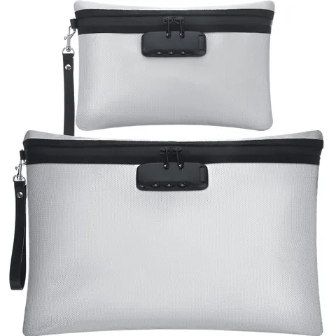 2 Pcs Fireproof Document Bag with Lock, Waterproof Money Pouch,Grey