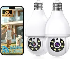2K Light Bulb Security Camera 5G 2.4G WiFi Wireless 360 Outdoor 2 Pack