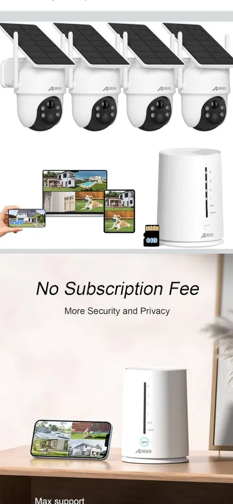ANRAN Solar Security Cameras Wireless Outdoor Home WIFI 360° View 4 Camera Kits