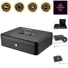 Elegant Portable Black Money Saving Box with Key Lock and Cash Tray, 0.21 Cu Ft