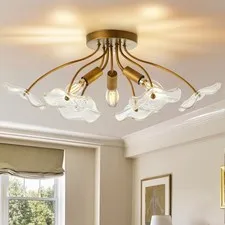 Luvkczc Semi Flush Mount Ceiling Light, Modern Gold Light Brass