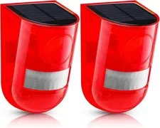 2 Pack Solar Motion Sensor Alarm 129dB Red Strobe Light - Ultimate Security