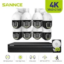 SANNCE 8CH 4K NVR 8MP POE Security Camera System PTZ 20x Zoom Two Way Audio