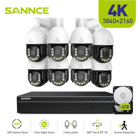 SANNCE 8CH 4K NVR 8MP POE Security Camera System PTZ 20x Zoom Two Way Audio