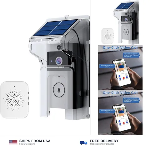 Wireless WiFi Video Doorbell Camera with Solar Rain Cover - Two-Way Audio, Ni...