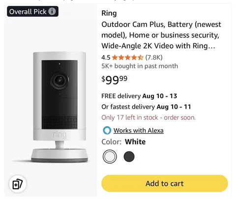 Ring Stick Up Cam Battery HD Security Camera (3rd Generation) with two-way talk