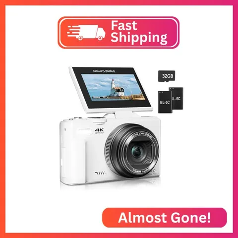 Digital Camera for Photography, 4K Vlogging Camera for YouTube 3" 180° Flip Scre