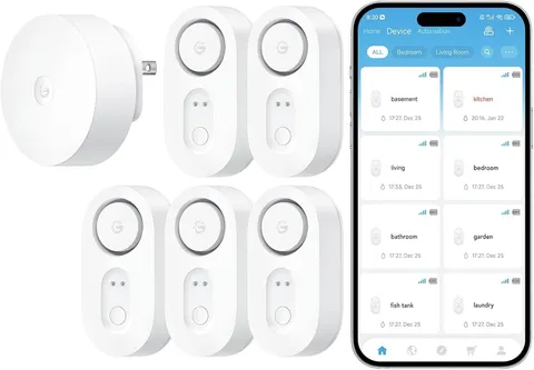 Upgraded Smart Water Leak Detector 1S with High Alarm, 5 Pack | 1804Ft Ultra-Lon