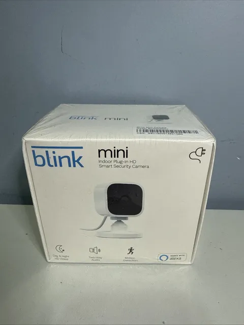 Blink Mini Compact Indoor Plug-In Smart Security Camera 1080p HD SEALED New