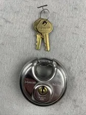 Master Lock No 40 Shrouded Disc Keyed Lock 2 Keys Included Hardened Shackle