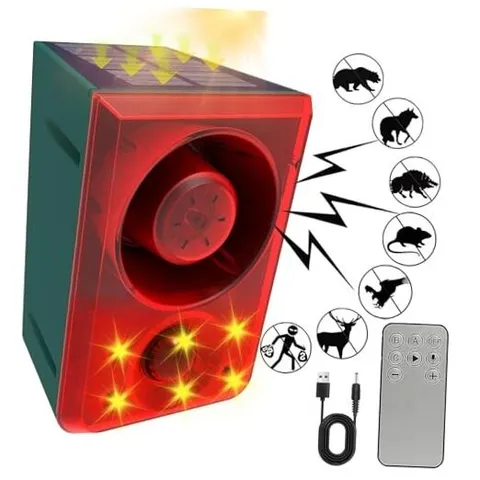Solar Outdoor Motion Sensor Alarm with Dog Barking Gunshot Sound, Red-1pack