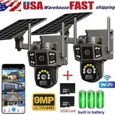 WIFI HD Outdoor Solar 9MP Security Street Camera 10X Optical Zoom PTZ Panel