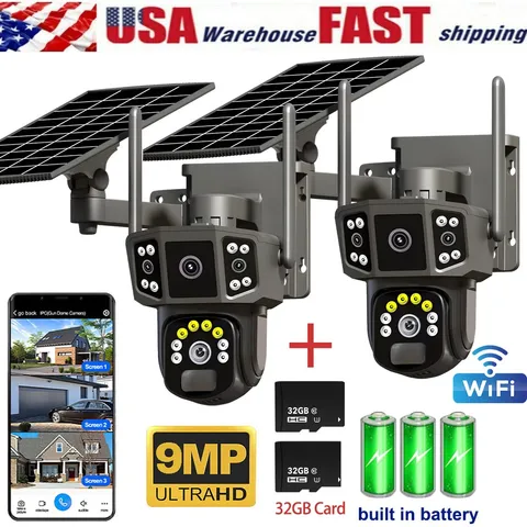 WIFI HD Outdoor Solar 9MP Security Street Camera 10X Optical Zoom PTZ Panel