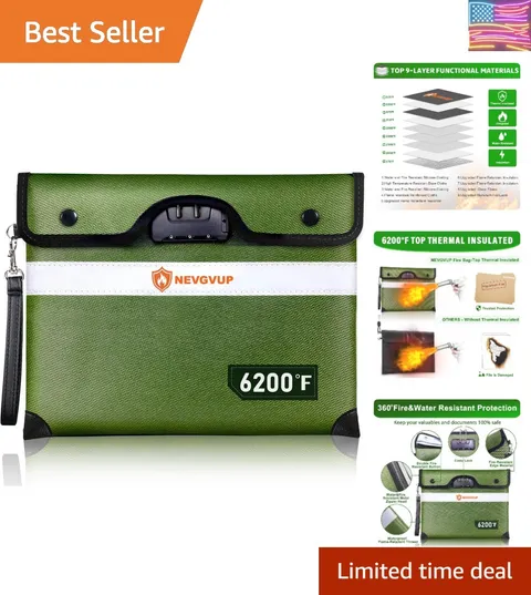 Upgraded 6200°F Fireproof Document Bag with Lock, Fire proof Money Bag for Ca...