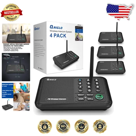 Wireless Intercom System 4 Units 5280ft VOX Hands-Free Long Range