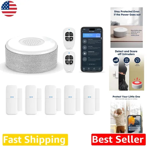 Smart WiFi Door Alarm System, 8-Piece Wireless Kit, Real-Time Alerts, No Subs...