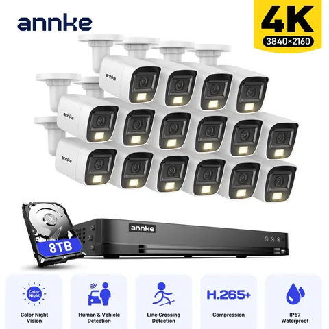 ANNKE 16CH DVR 4K CCTV Security Camera System AI Color Night Vision IP67 H.265+