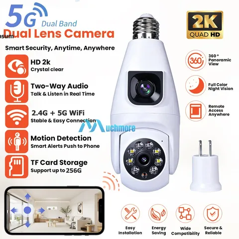 360° 2K IP E27 Light Bulb Camera Dual Lens 5G Wi-Fi Night Smart Home Security US