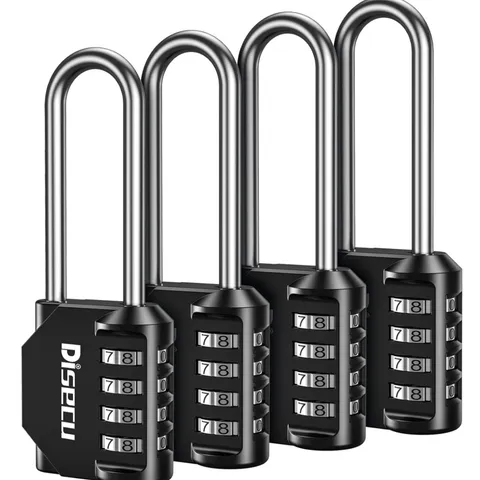 4 Pack 2.6 Inch Long Shackle Combination Lock, 4 Digit Outdoor Waterproof Pad...