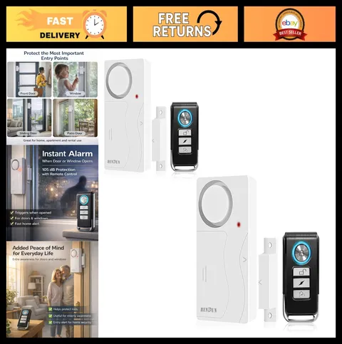 2-Pack Door Alarm Sensors with Remote | Home Security Chime & Window Alert