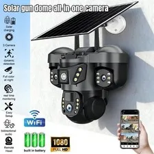 3-Lens Solar Security Camera Outdoor Wireless PTZ WiFi 1080P Color Night Vision