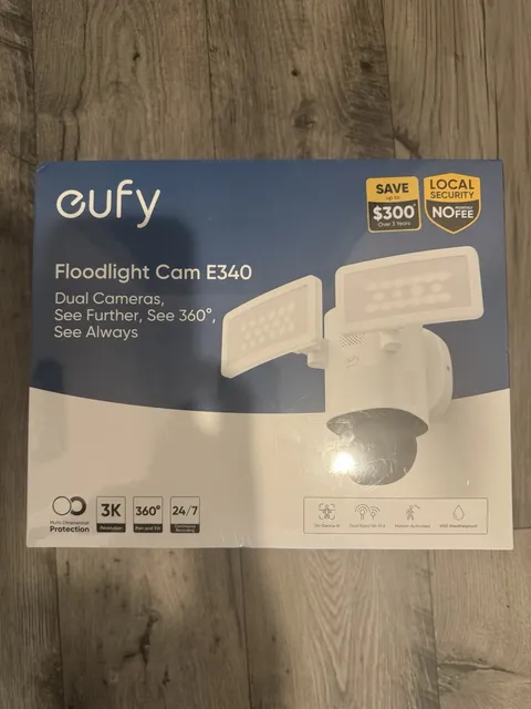 eufy Security Floodlight Camera E340 Wired 3K PTZ Dual 360 Camera Dual-Band