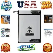 Upgraded Two Pockets Fireproof Document Bag 2000℉, 15”x 11”Waterproof Firepro...