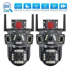 2PCS 2 Lens Camara De Seguridad 4K WiFi Para Exterior Con Vision Nocturna Video