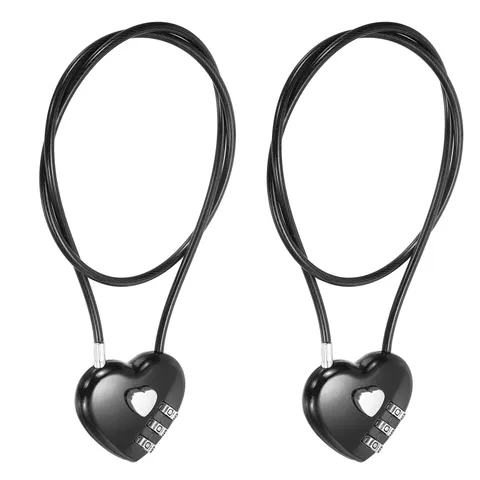 Combination Padlock (19.7 Inch, Black)(2Pcs), 3-Digit Heart Shaped Combo Padlock