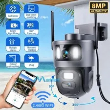 Dual Lens WiFi PTZ Security Camera 8MP Two-way Audio Wireless Color Night Vision