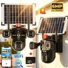 Solar Battery Powered Wireless WiFi Outdoor Pan/Tilt Home Security Camera System