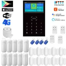 V61 Tuya APP WiFi+US/EU 4G SMS Wireless Home Security Alarm System+Alexa+Google