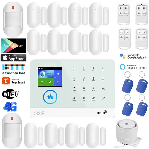 TUYA WiFi+US 4G GSM Smart Home Security Alarm System w/Keypad PIR Door Sensor