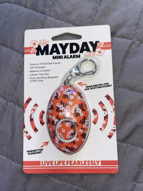 Mayday Mini Floral Orange Defense Keychain Personal Alarm Emergency Keyring NEW