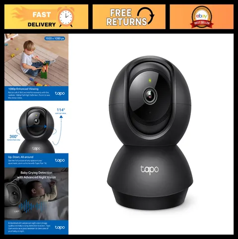 1080p Pan/Tilt Security Camera - Baby Monitor, Pet Cam, Night Vision, 2-Way Audi
