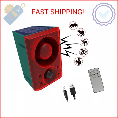 QXMH Solar Outdoor Motion Sensor Alarm - Dog Barking&Gunshot Sound 130db Motion