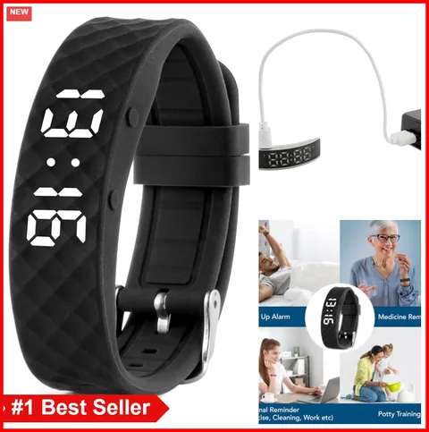 Vibrating Alarm Reminder Watch with 10 Daily Alarms Rechargeable Silicone Strap