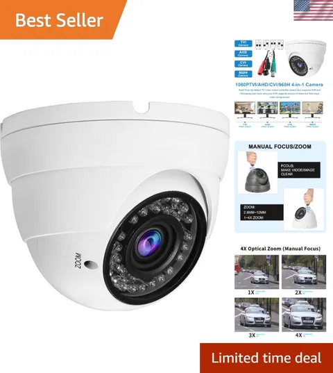4-in-1 1080P Analog CCTV Camera with IR Night Vision for Indoor/Outdoor Security