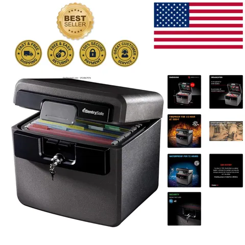 Black Fireproof & Waterproof Safe 0.65ft³ for Vital Document Protection